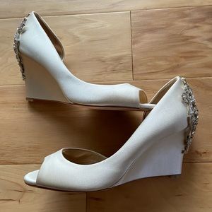 Badgley Mischka satin d’orsay peep toe wedge wedding shoe